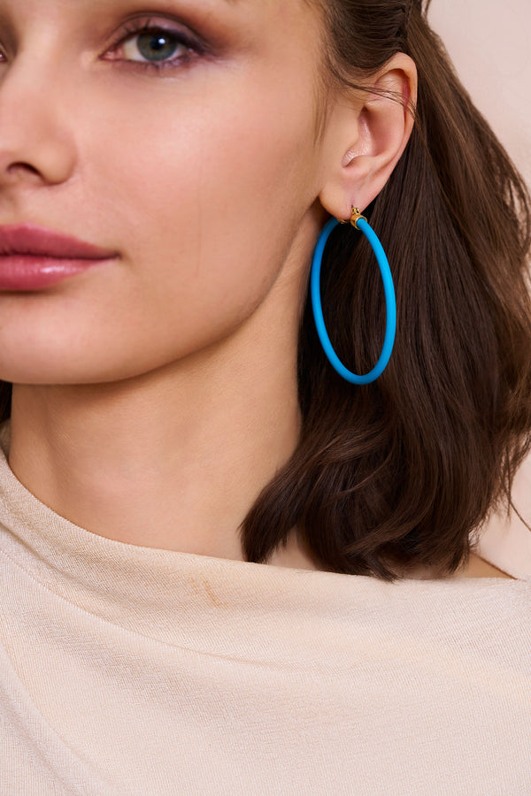 Kenneth Jay Lane Turquoise Thin Hoop Pierced Earrings