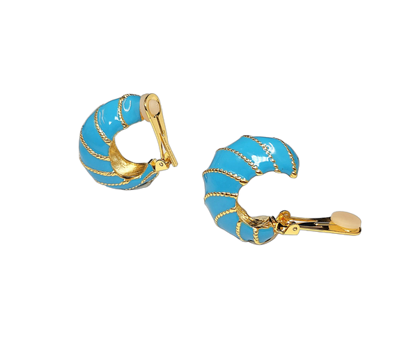 Kenneth Jay Lane Turquoise Twist Rope Hoop Clip Earring