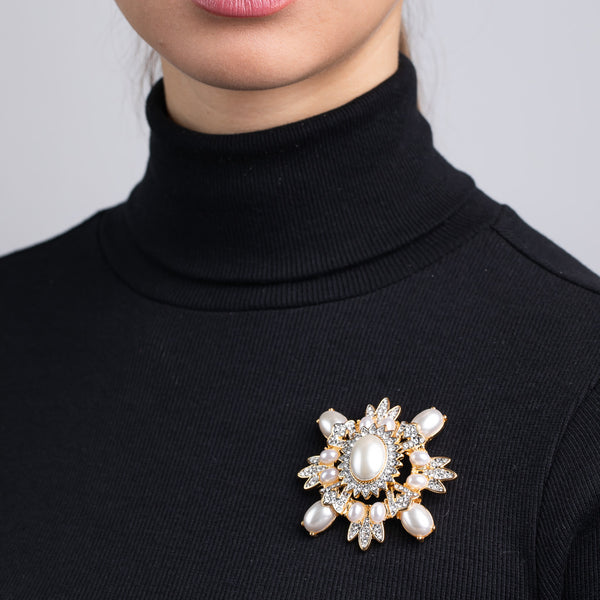 kenneth jay lane Two Tone Crystals and Pearl Cluster Pin