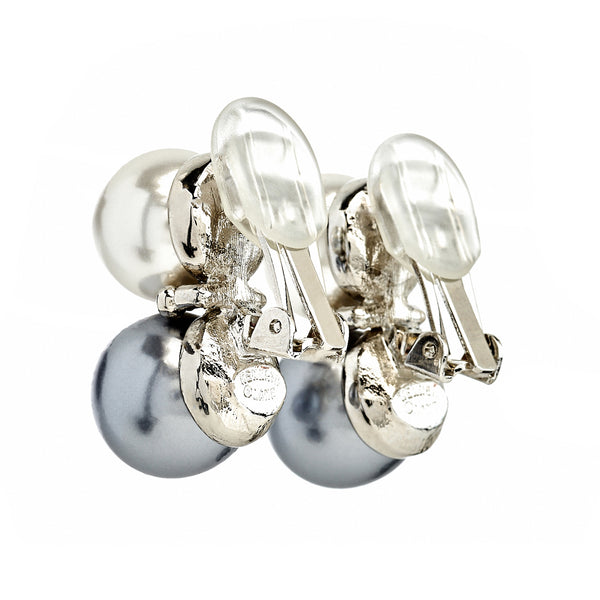Kenneth Jay Lane Two-Tone Double Pearl Clip-On Earrings