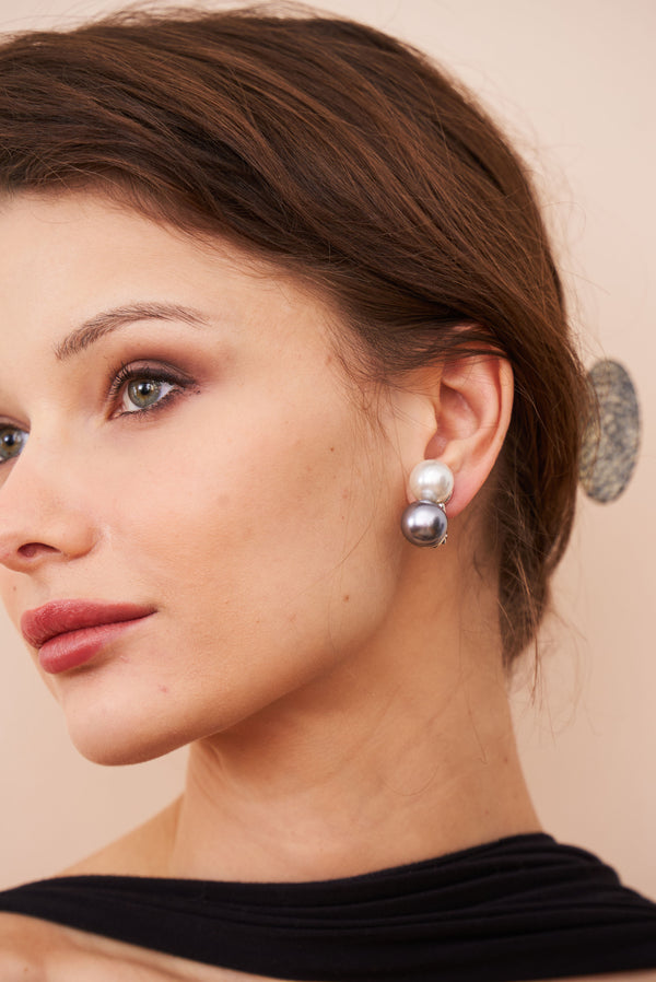 Kenneth Jay Lane Two-Tone Double Pearl Clip-On Earrings