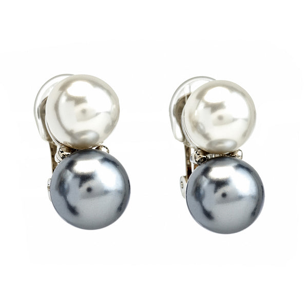 kenneth jay lane Two-Tone Double Pearl Clip-On Earrings