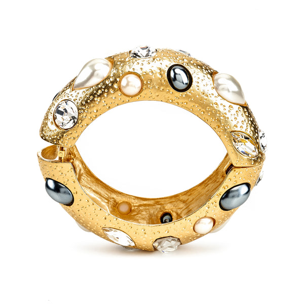 Kenneth Jay Lane Two-Tone Pearl Bangle Bracelet - Crystal/White&Grey Pearl