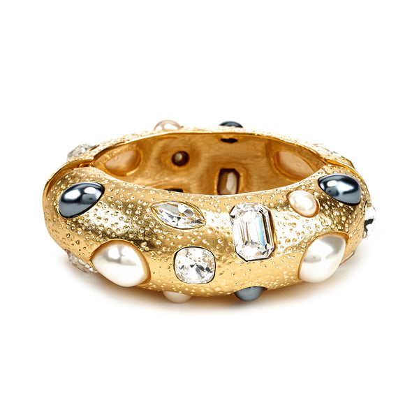 kenneth jay lane Two-Tone Pearl Bangle Bracelet - Crystal/White&Grey Pearl