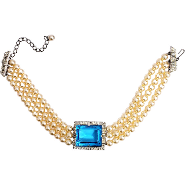 kenneth jay lane Vintage Cultura Pearl Necklace with Aqua Stone Center
