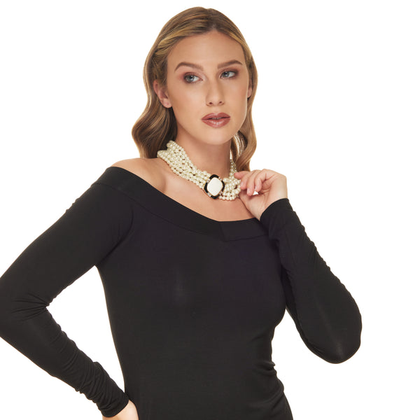 Kenneth Jay Lane Vintage Eight Row White Pearl With Gold Square Clasp Necklace