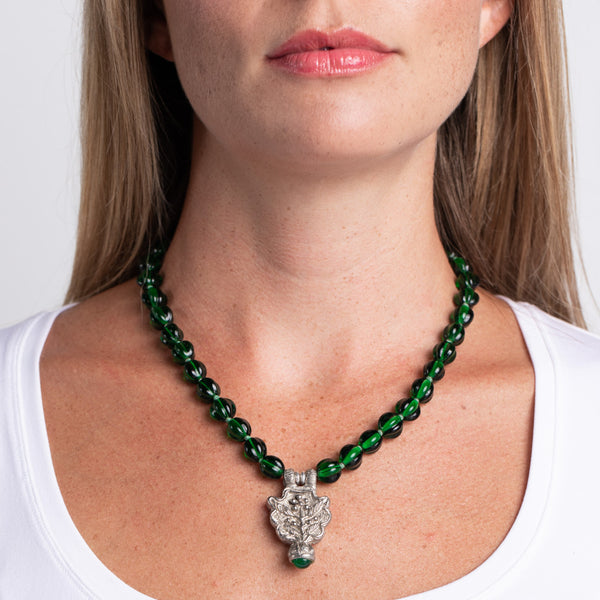 Kenneth Jay Lane Vintage Emerald Necklace With Silver Pendant