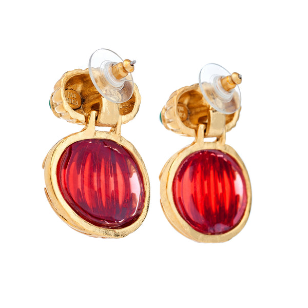 Kenneth Jay Lane Vintage Emerald & Ruby Pierced Earrings