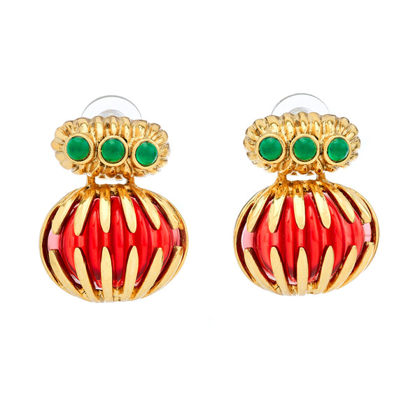 kenneth jay lane Vintage Emerald & Ruby Pierced Earrings