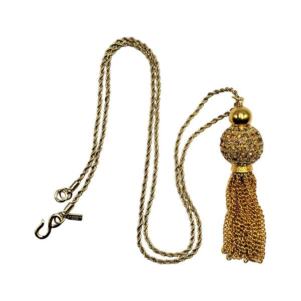 Kenneth Jay Lane Vintage Gold With Topaz Disco Ball Tassel Necklace