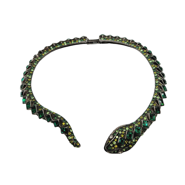 kenneth jay lane Vintage Gunmetal & Emerald Snake Collar Necklace