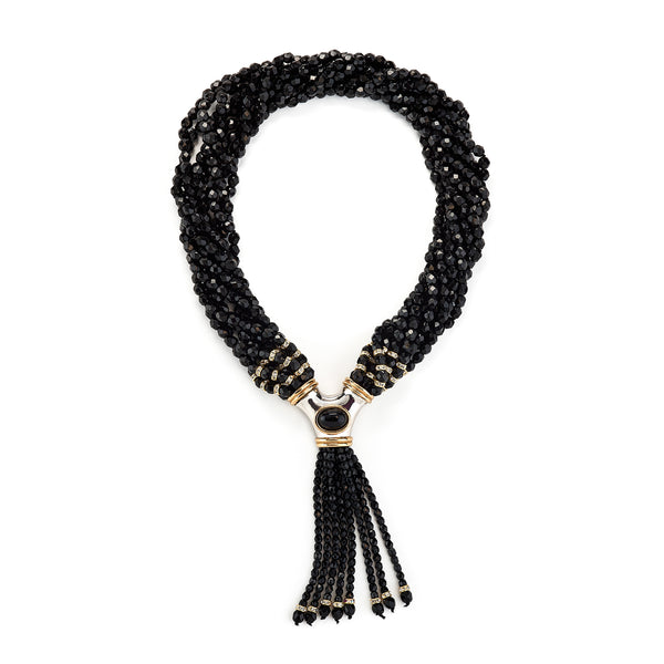kenneth jay lane Vintage Jet Bead and Rhinestone Necklace