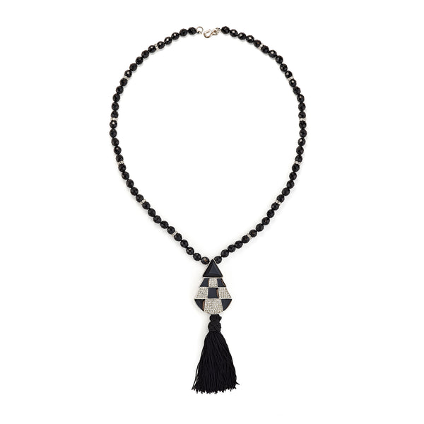 kenneth jay lane Vintage Jet Bead Deco Tassel Necklace
