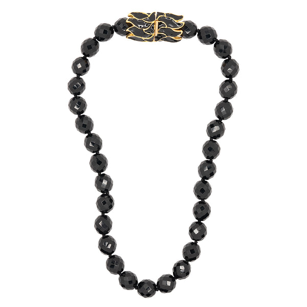 kenneth jay lane Vintage Jet Bead Necklace W/ Black Pendant