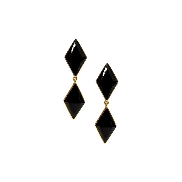 kenneth jay lane Vintage Jet Double Diamond Drop Clip Earrings