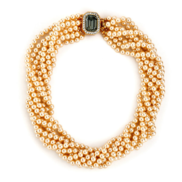 kenneth jay lane Vintage Pearl and Black Diamond Necklace