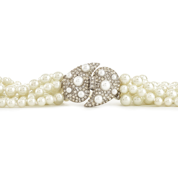 Kenneth Jay Lane Vintage Pearl Paisley Clasp Necklace