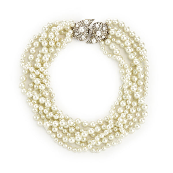 kenneth jay lane Vintage Pearl Paisley Clasp Necklace