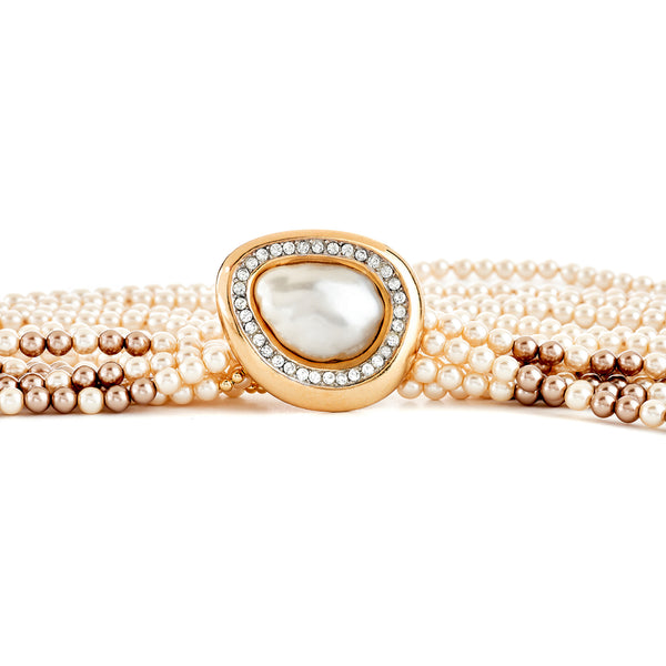 Kenneth Jay Lane Vintage Rhinestone Pearl Clasp Necklace