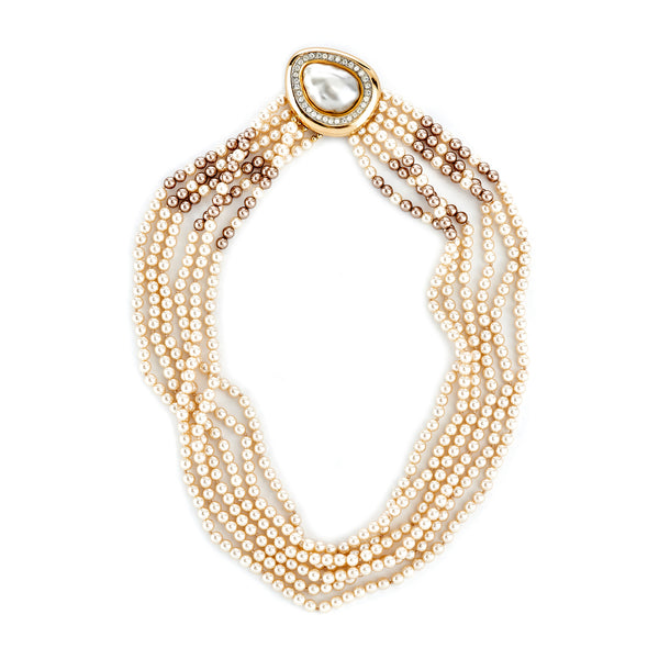 kenneth jay lane Vintage Rhinestone Pearl Clasp Necklace