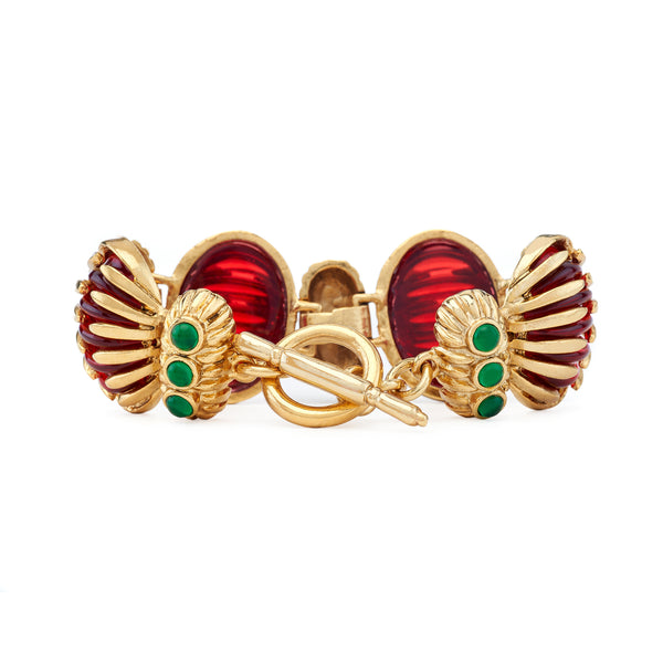 Kenneth Jay Lane Vintage Ruby & Emerald Toggle Bracelet