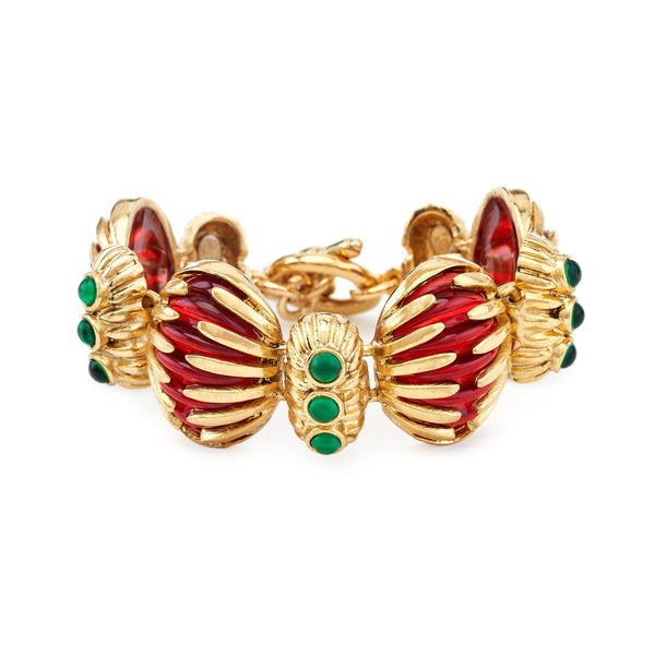kenneth jay lane Vintage Ruby & Emerald Toggle Bracelet