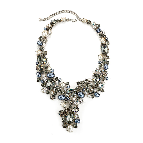 kenneth jay lane Vintage Two Tone Pearl Black Diamond Necklace