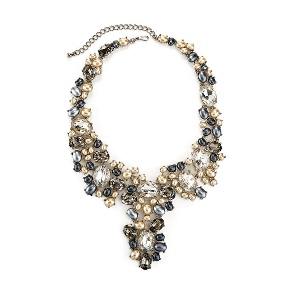 kenneth jay lane Vintage Two Tone Pearl Crystal Necklace