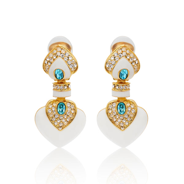 kenneth jay lane White & Aqua Heart Drop Clip Earrings