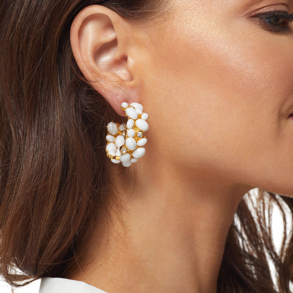 kenneth jay lane White Cabochon Hoop Pierced Earring