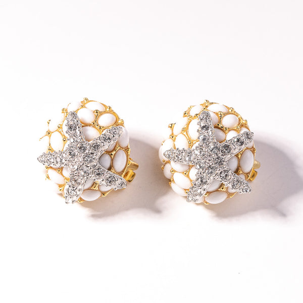 kenneth jay lane White Cabochons and Starfish Clip Earring