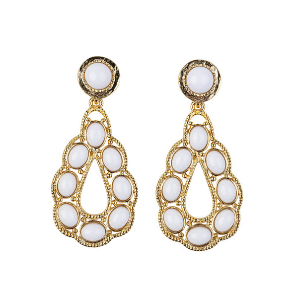 Kenneth Jay Lane White Cabochons Teardrop Shape Earring