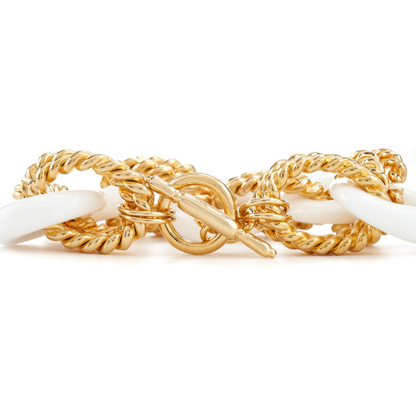 Kenneth Jay Lane White Double Gold Twist Clasp Bracelet