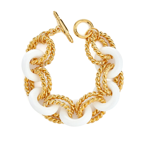 kenneth jay lane White Double Gold Twist Clasp Bracelet