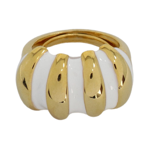 Kenneth Jay Lane White Enamel Shrimp Adjustable Ring