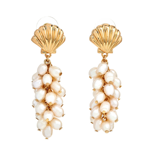 kenneth jay lane White Pearl Cluster Shell Earrings
