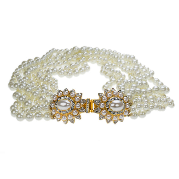 Kenneth Jay Lane White Pearl Necklace With Flower Clasp
