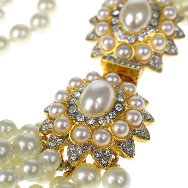 Kenneth Jay Lane White Pearl Necklace With Flower Clasp