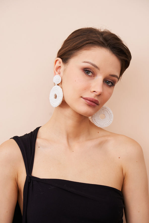 Kenneth Jay Lane White Seed Bead Round Clip-On Earrings