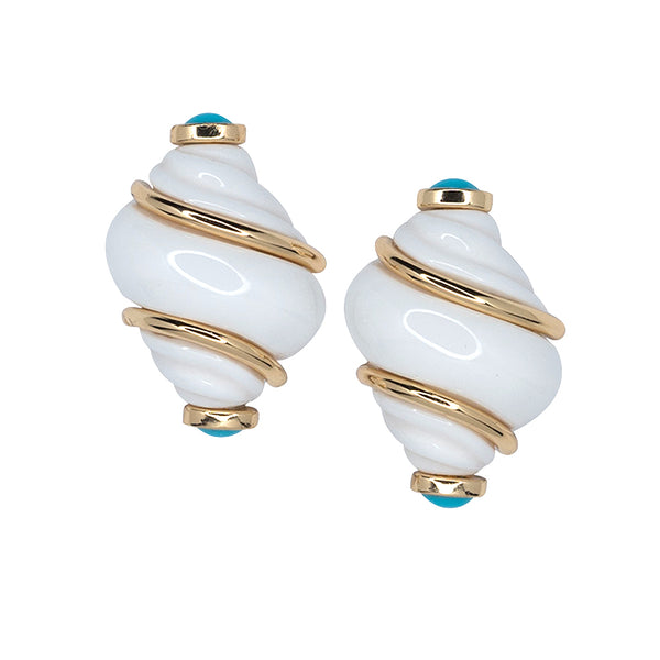 kenneth jay lane White Shell & Turquoise Tips Clip-On Earrings