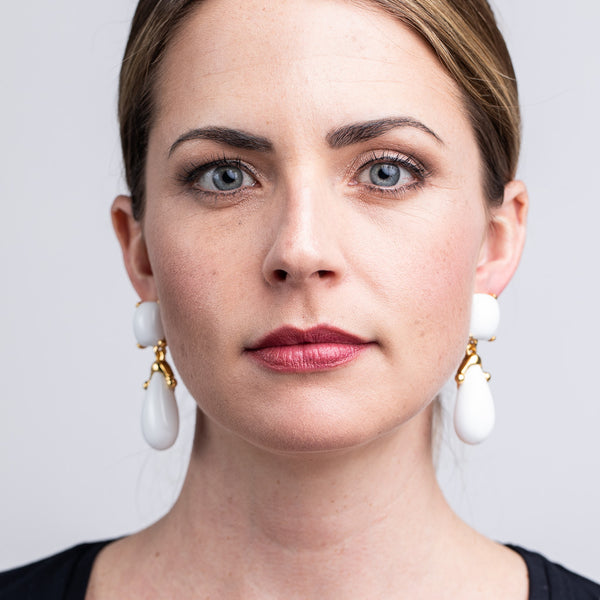 kenneth jay lane White Square Top Drop Clip Earrings