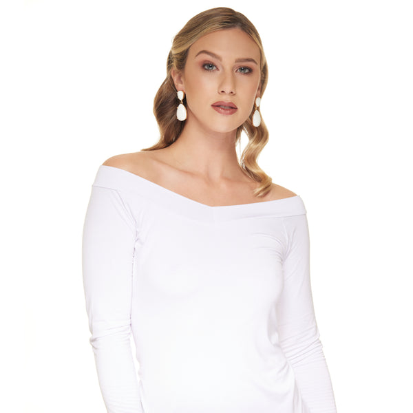 Kenneth Jay Lane White Teardrop Cabochon Clip Earring