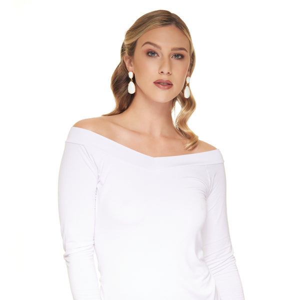 Kenneth Jay Lane White Teardrop Cabochon Clip Earring