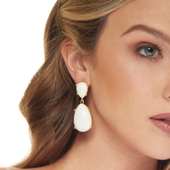 kenneth jay lane White Teardrop Cabochon Clip Earring