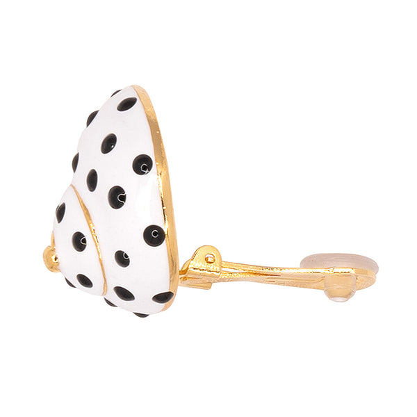 Kenneth Jay Lane White With Black Dots Shell Clip Earrings