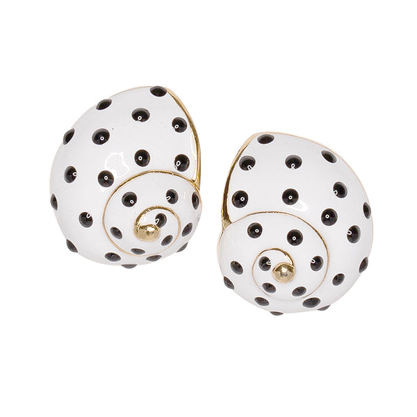 kenneth jay lane White with Black Dots Shell Clip Earrings