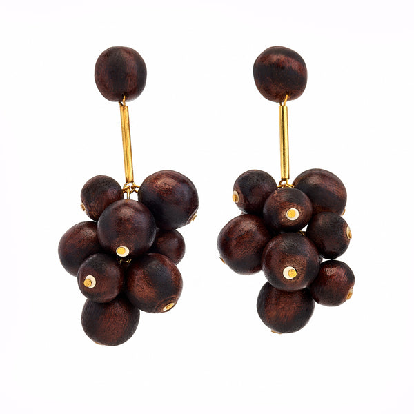 kenneth jay lane Wooden Ball Cluster Pierced Earrings