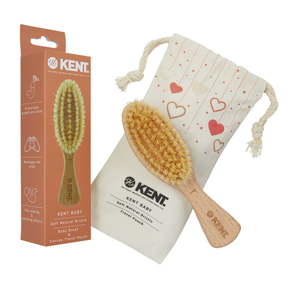 kent brushes Kent Baby Soft Bristle Beechwood Brush with Canvas Travel Pouch