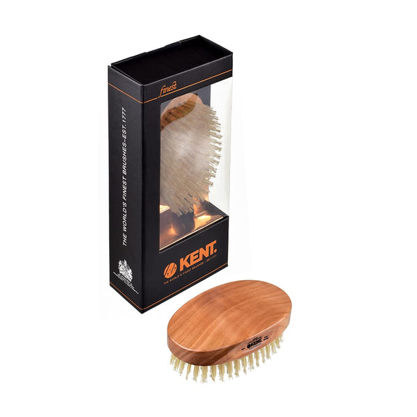 Kent Brushes Mens Finest Cherrywood Pure White Bristle Oval Travel Brush