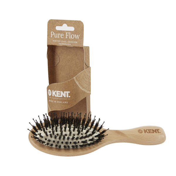 Kent Brushes Pure Flow Vented Oval Cushion Bristle Nylon Mix Hairbrush